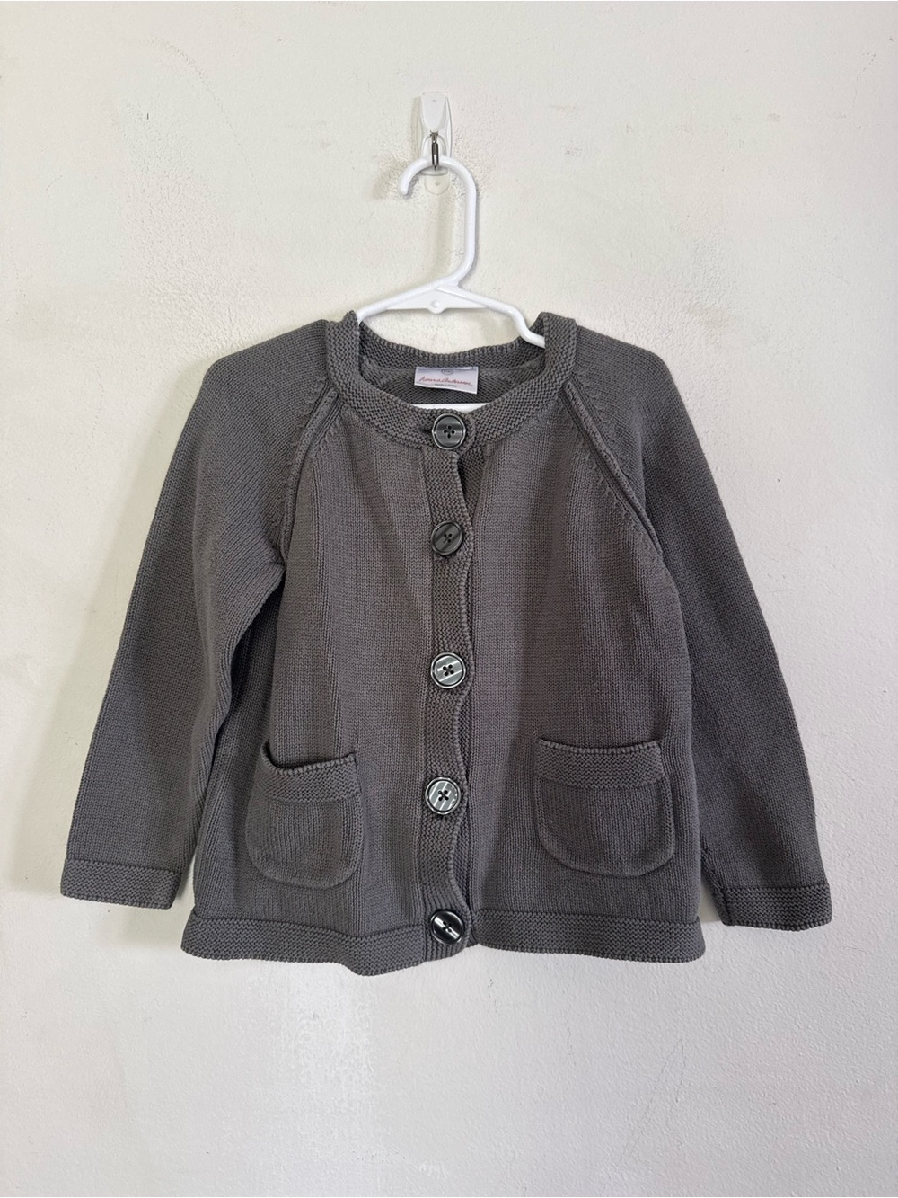 Hanna Andersson Girls Gray Knit Cardigan Button Sweater, Size 100 (US 4)